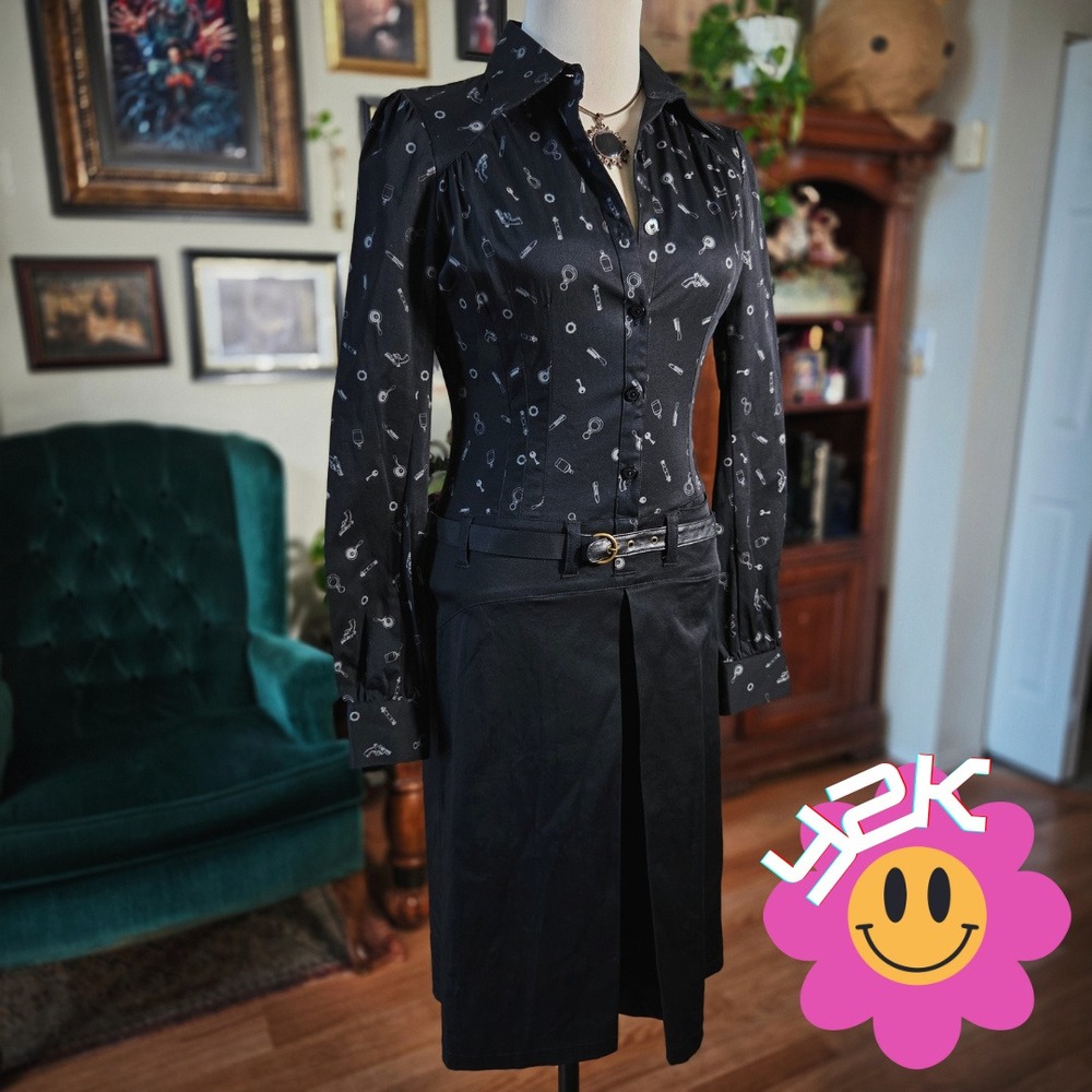 Gsus Sindustries Dress RARE Vintage Y2K Gumshoe Babe‎ Black Novelty Midi NWT S